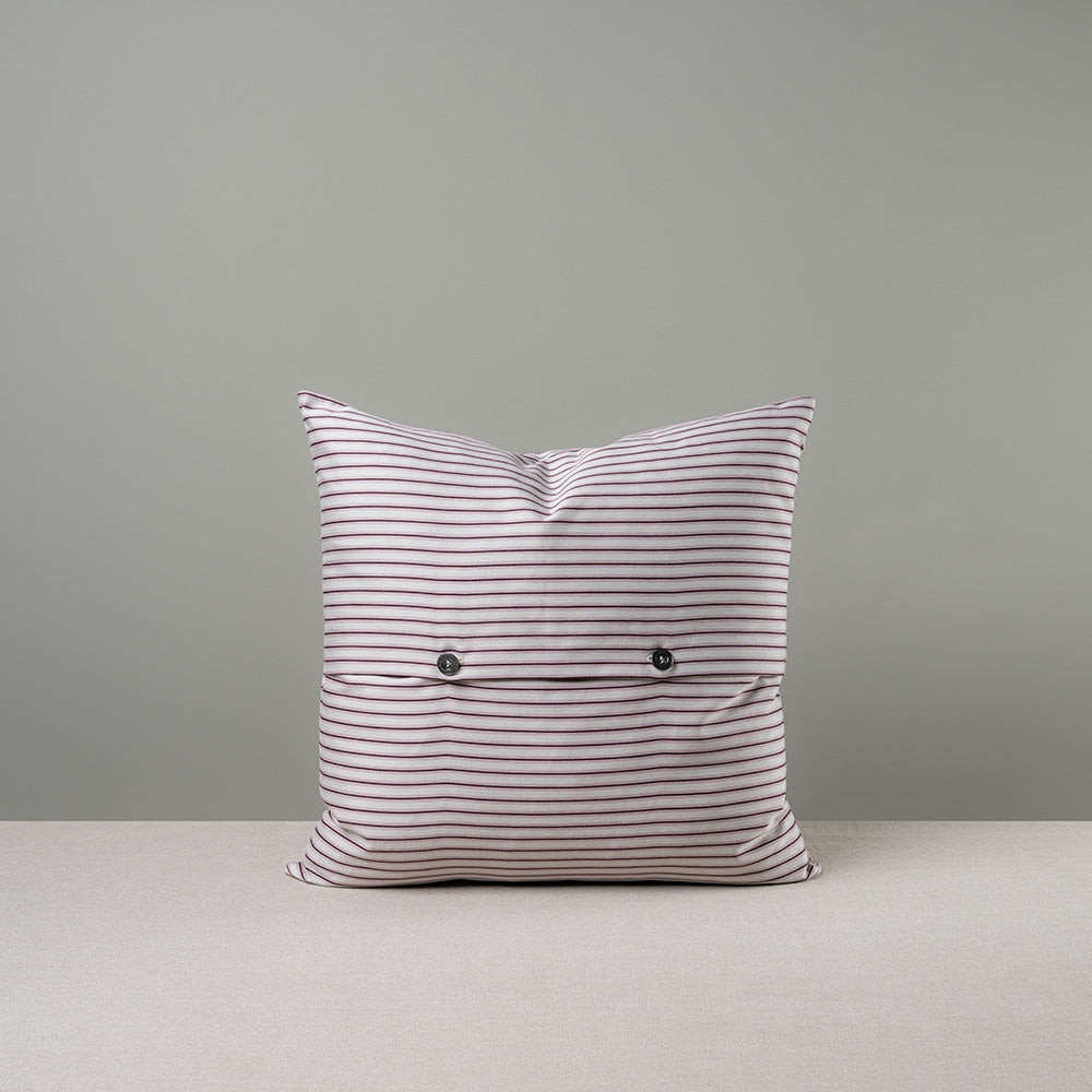  Square Kip Cushion in Ticking Cotton, Berry, With 2 Black NiX Buttons  