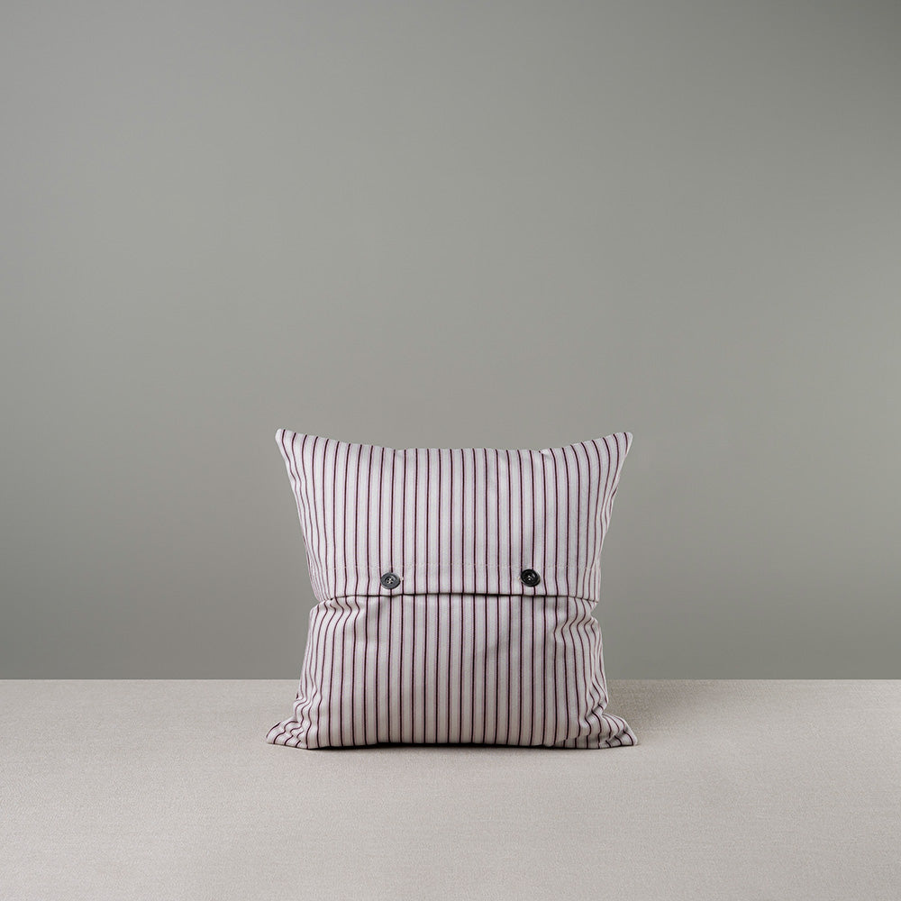  2 Black NiX Special Buttons on Square Kip Cushion in Ticking Cotton, Berry 
