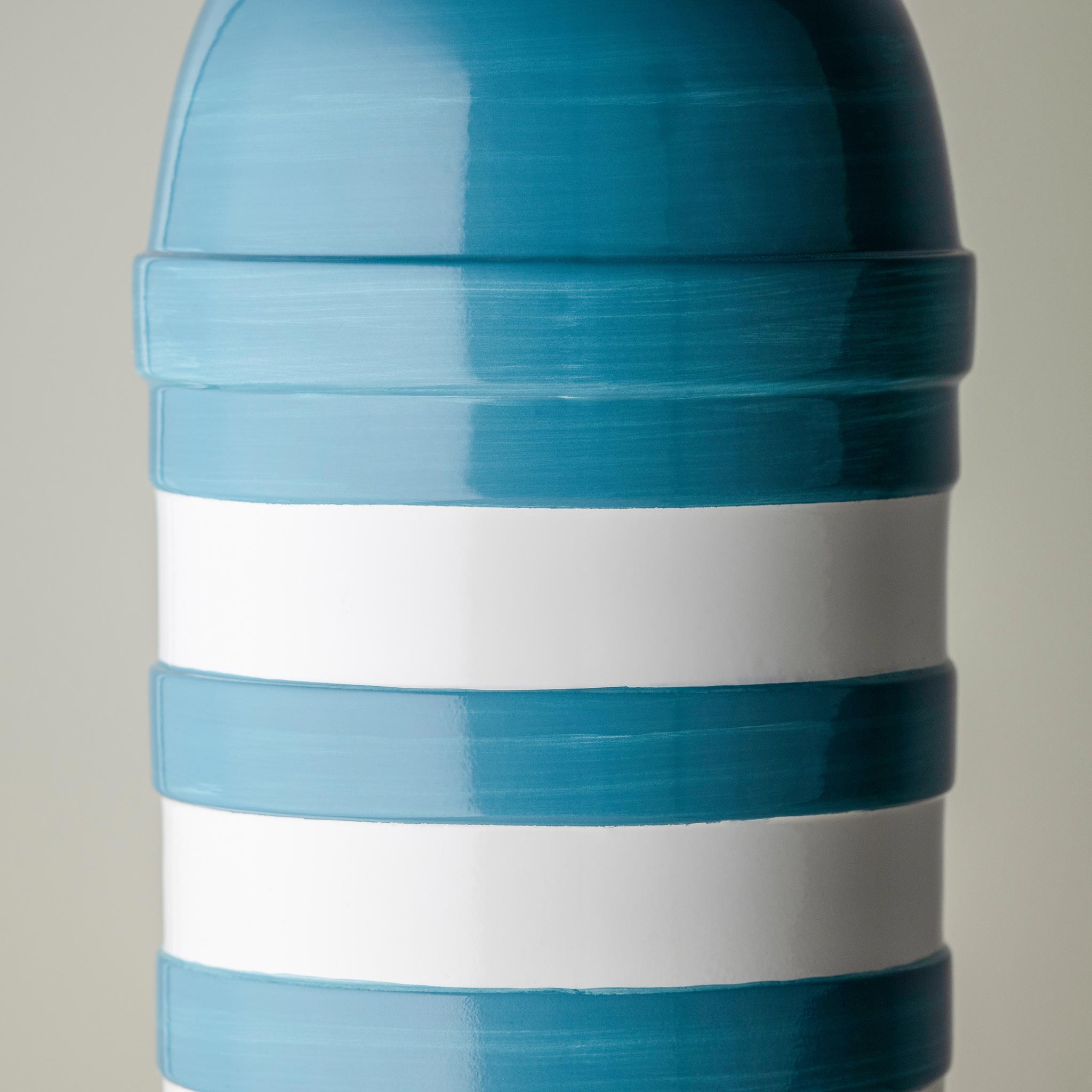 Humbug Striped Ceramic Table Lamp Base in Blue & Warm White, Design Closeup - Nicola Harding 