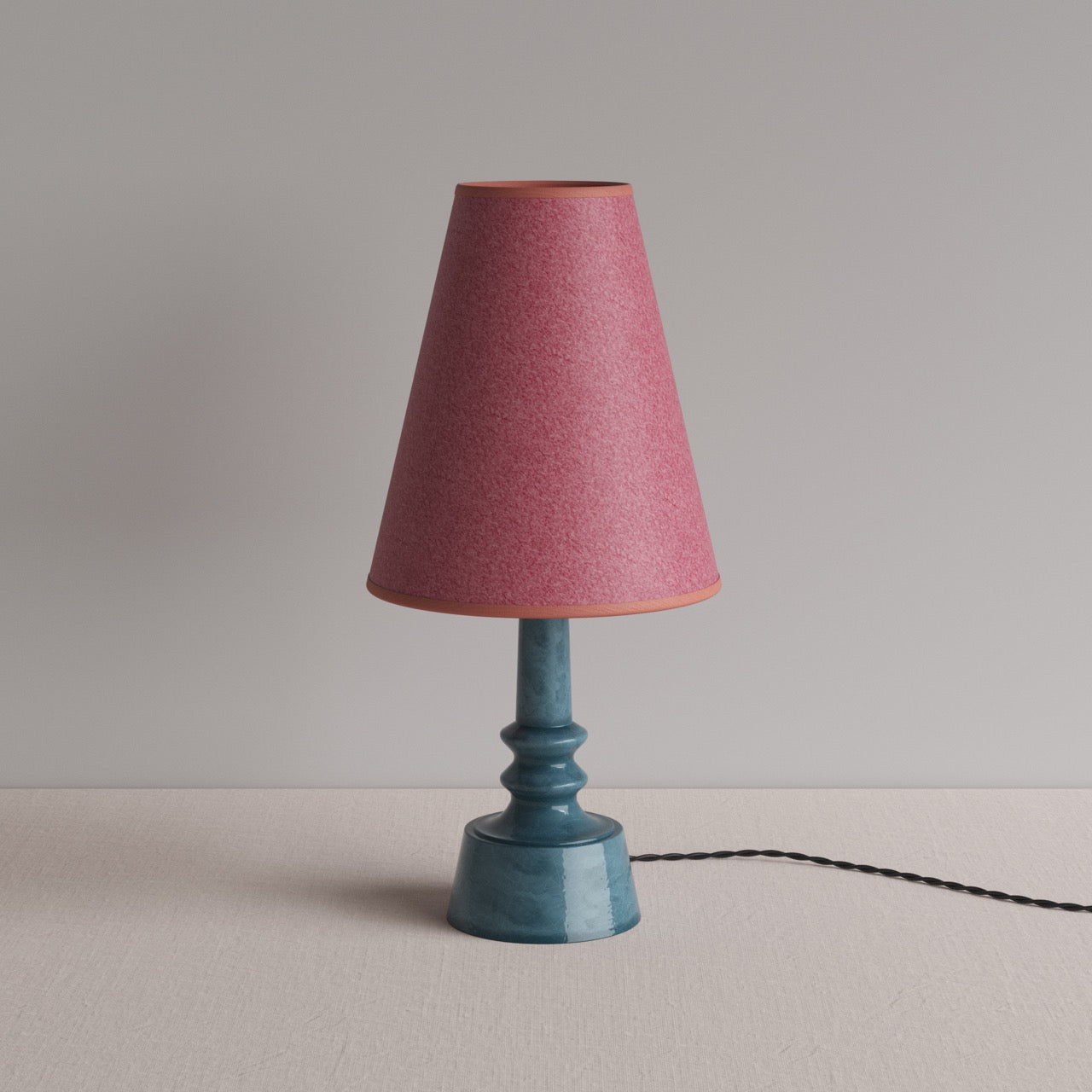  Ditsy Ceramic Table Lamp Base in Sea Blue, With Red Lampshade - By NiX 