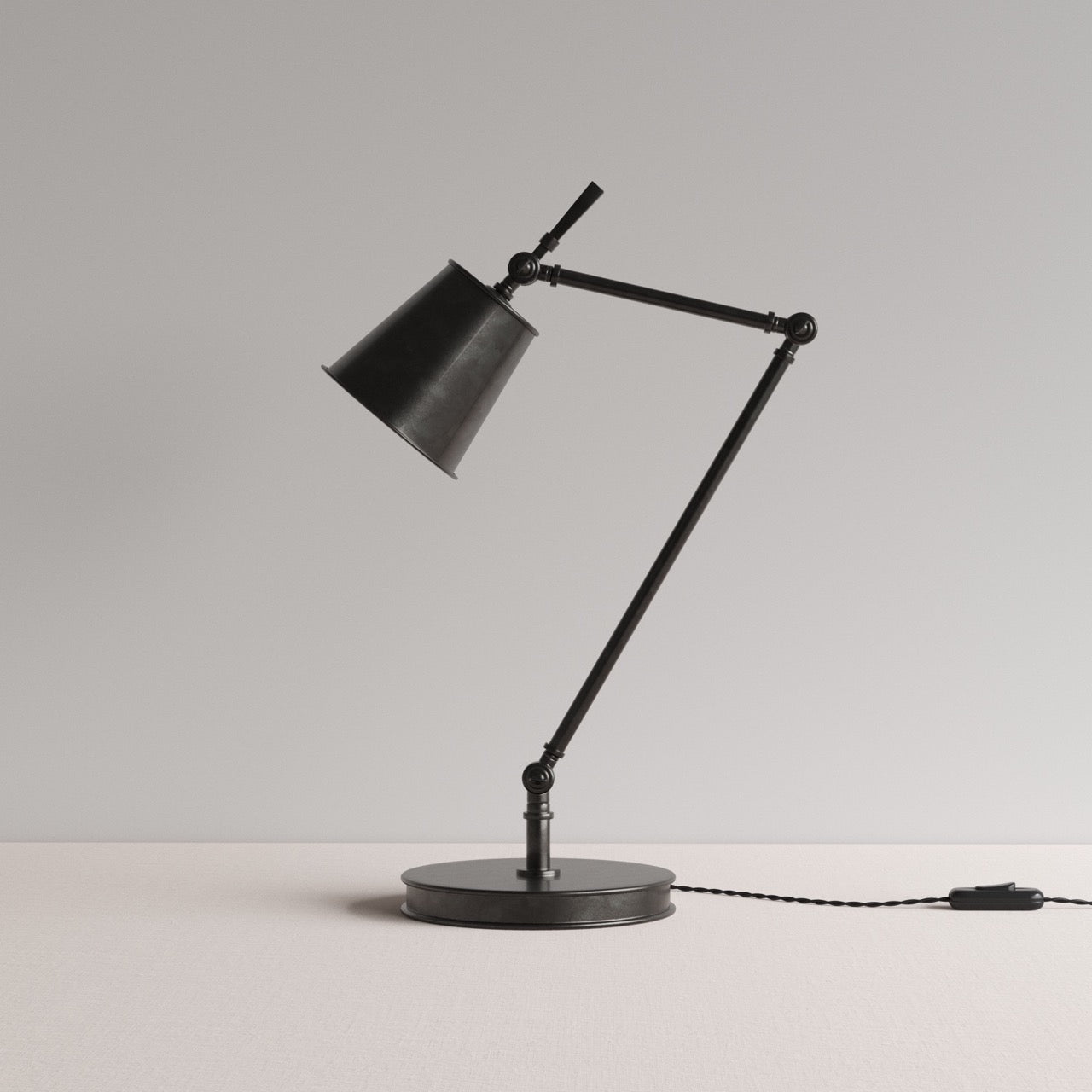  Focused Table Lamp Base in Waxed Brass, With Focused Empire Lamp Shade in Waxed Brass with Rolled Edge - By NiX 