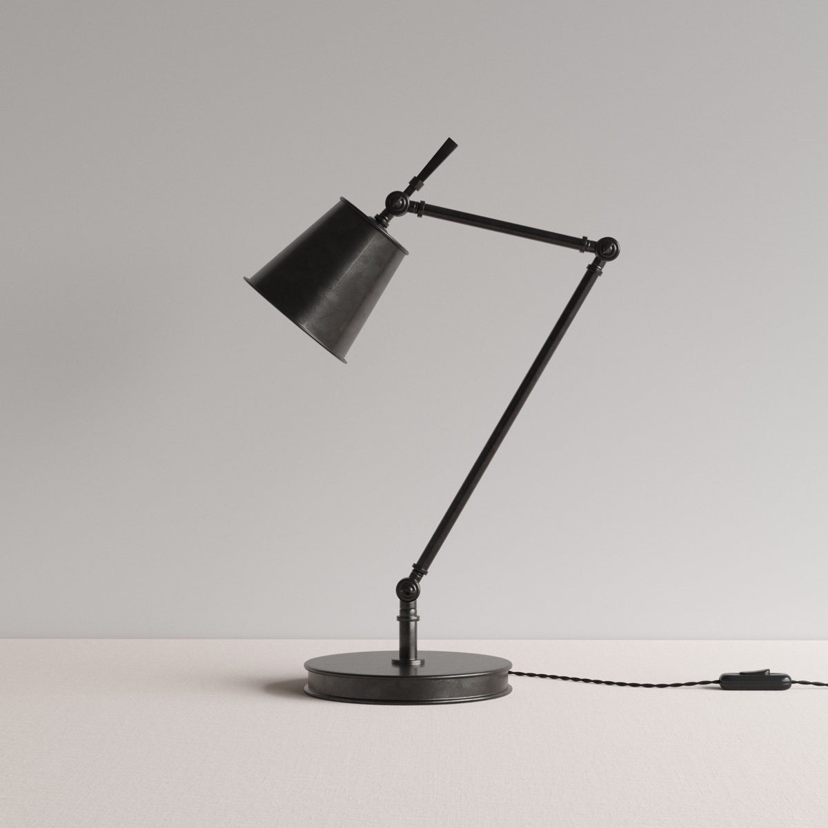 Focused Table Lamp Base in Waxed Brass, With Focused Empire Lamp Shade in Waxed Brass with Rolled Edge - By NiX