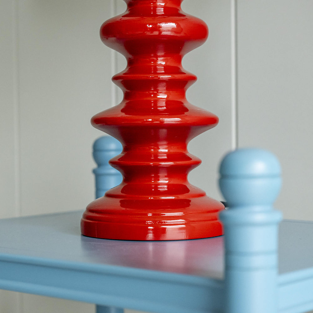 Wooden Table Lamp Base in Berry Red Closeup - NiX