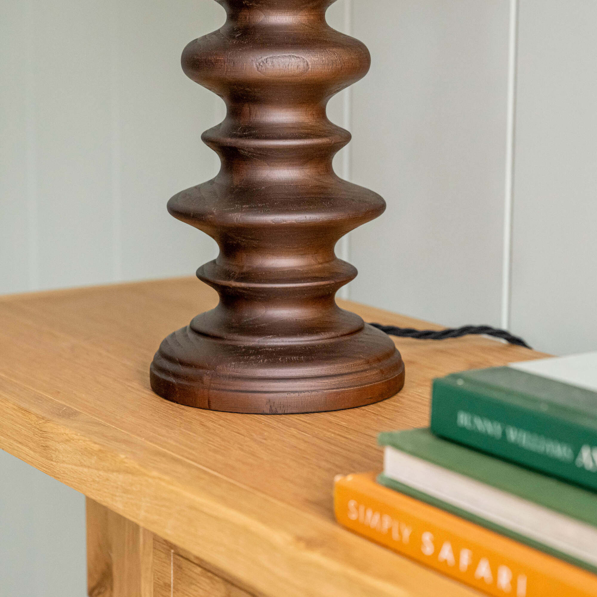  Wooden Table Lamp Base in Smoky Oak Design Closeup - NiX 
