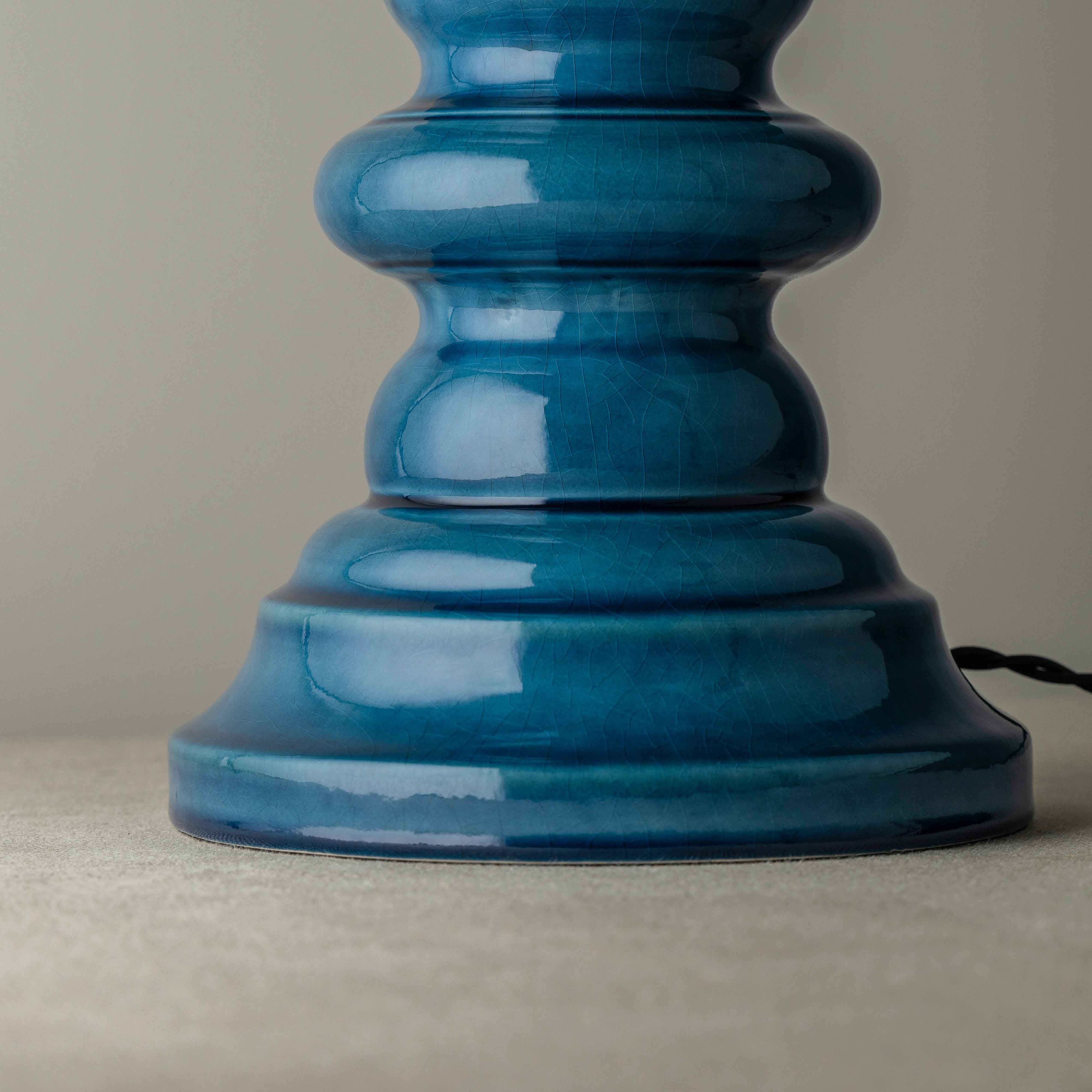  Hourglass Ceramic Table Lamp Base in Blue, Bottom Foot Base Closeup - Nicola Harding 