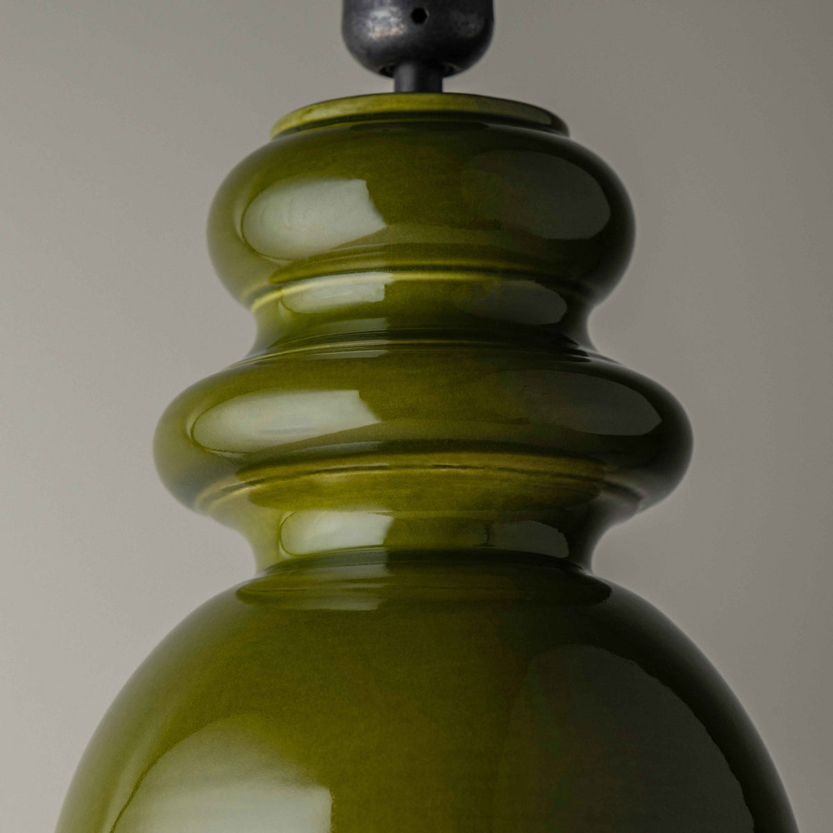 Hourglass Ceramic Table Lamp Base in Green, Top Design Closeup - Nicola Harding