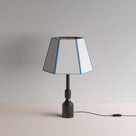 Waxed solid brass lamp base with white and blue trim lampshade - By NiX
