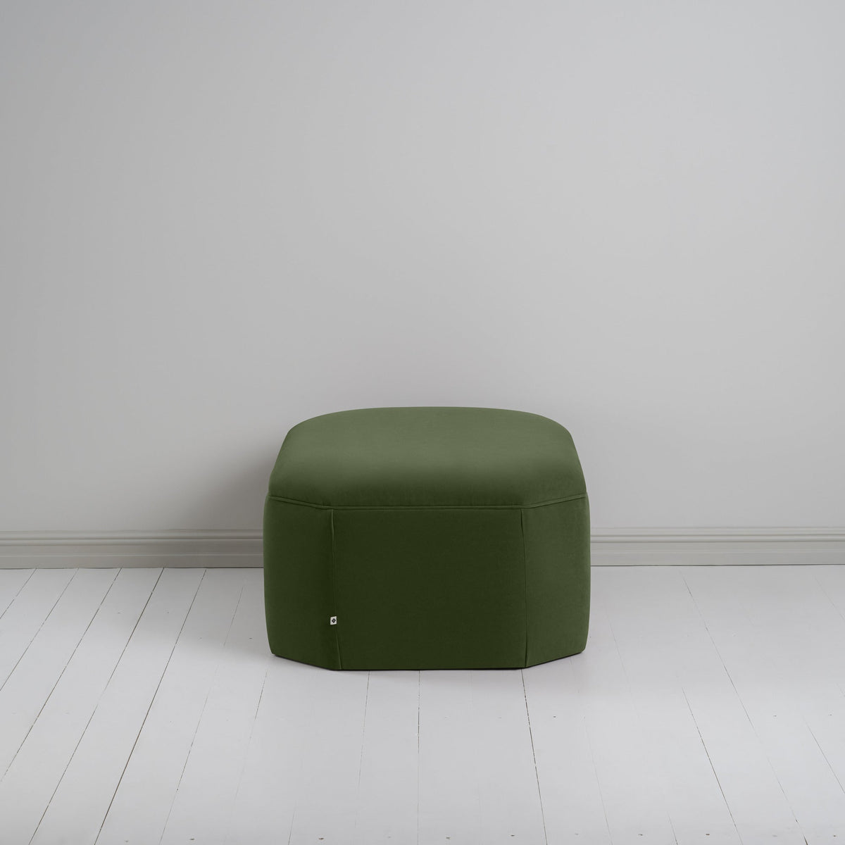 Hither Hexagonal Storage Ottoman in Intelligent Velvet Juniper Side View - NiX