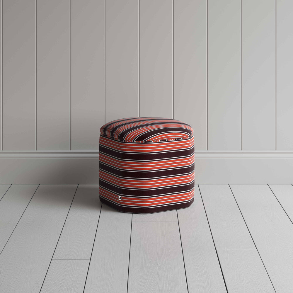 Thither Hexagonal Ottoman in Regatta Cotton, Flame - NiX