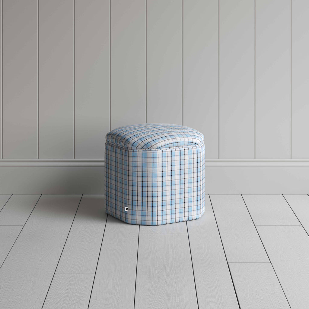  Thither Hexagonal Ottoman in Square Deal Cotton, Blue Brown - NiX 