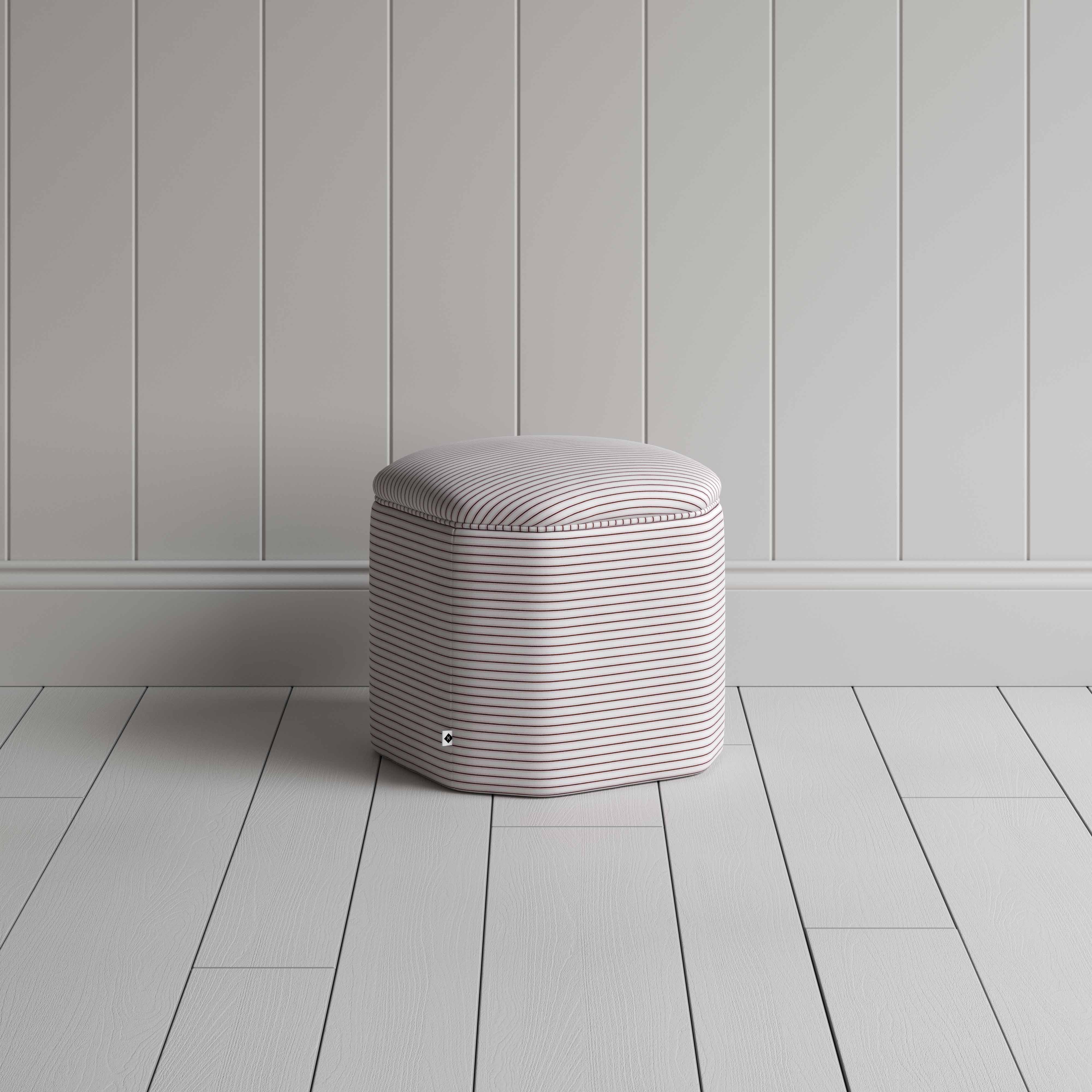  Thither Hexagonal Ottoman in Ticking Cotton, Berry - NiX 