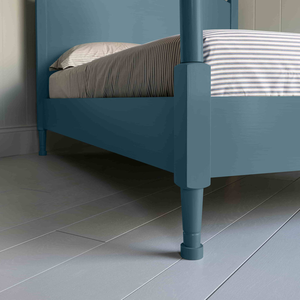 Out for the Count Three Quarter Poster Bed in Marine Blue Legs Design Closeup - By NiX