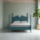 Out for the Count Three Quarter Poster Bed in Marine Blue Front View WIth In Door Plant - By NiX