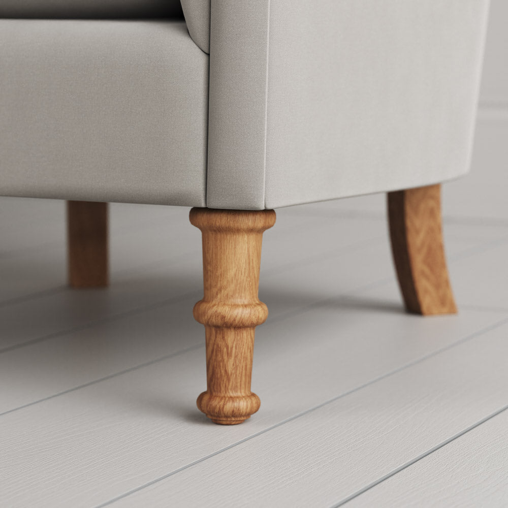 Time Out Armchair close-up detail of the turned timber front legs by NiX.