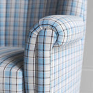 Time Out Armchair in Square Deal Cotton, Blue Brown, Arm Design Closeup - NiX