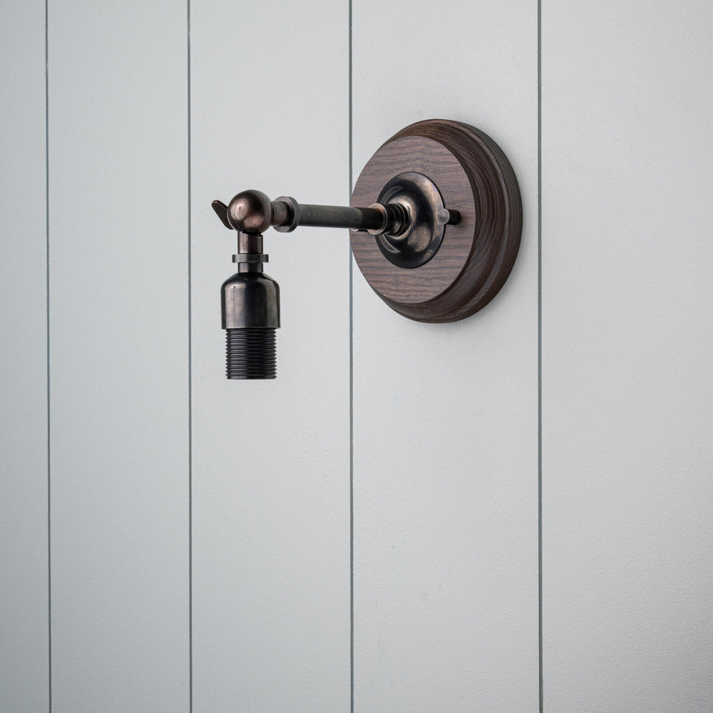 image of Picturesque Waxed Brass Wall Light with Wooden Sconce