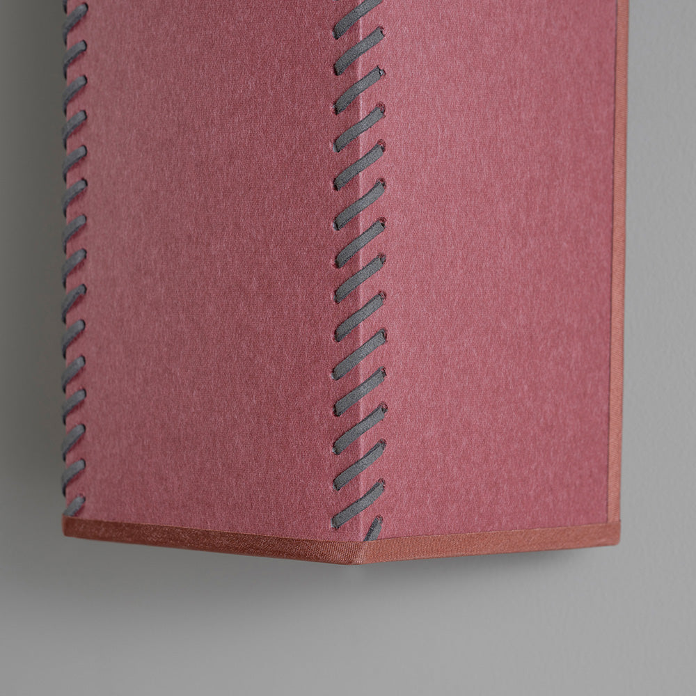  Stitch In Time Wall Light in Burgundy with Muted Pink Trim, Stitches Design Closeup - NiX 