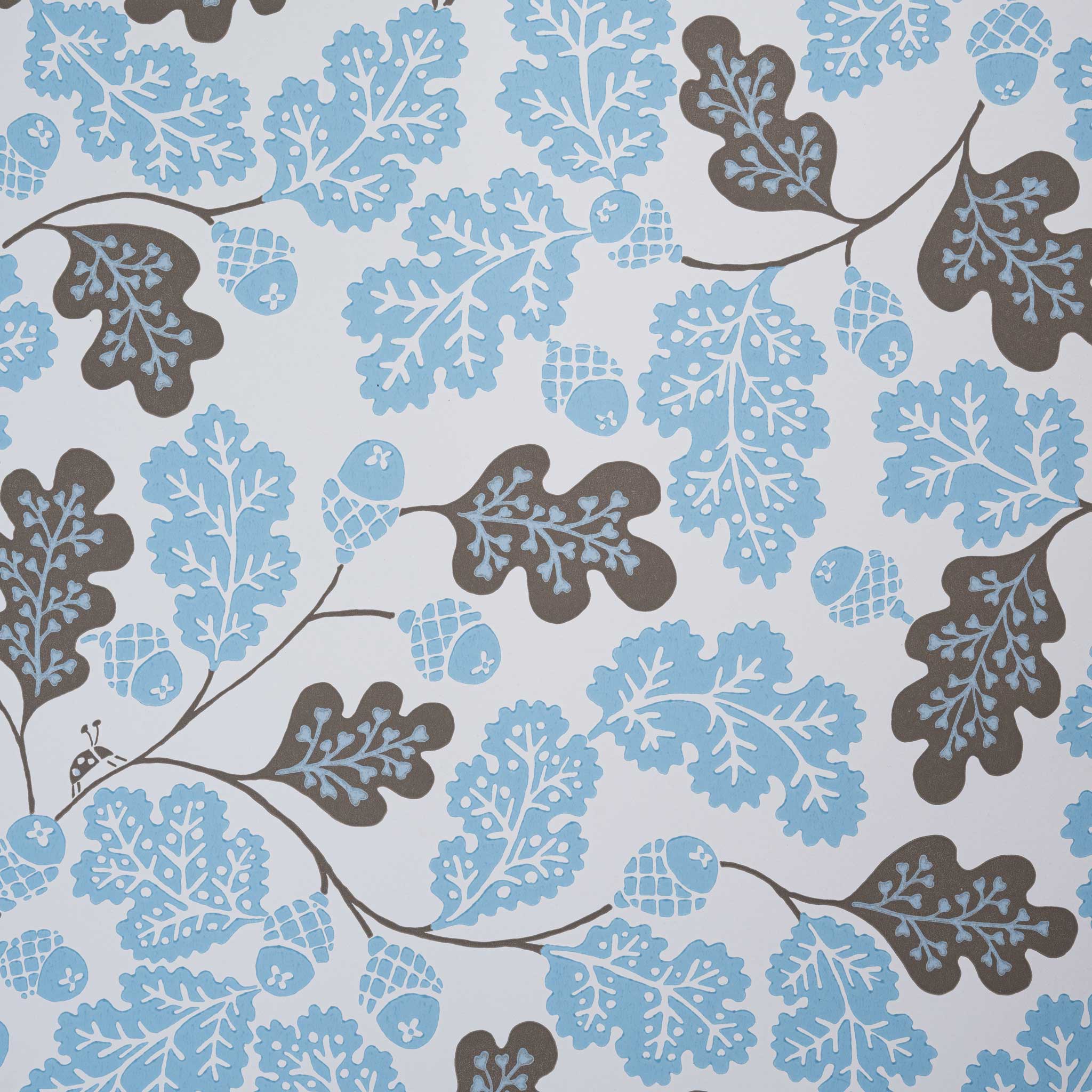  Acorn Wallpaper in Sugarbag Blue and Mushroom - Nicola Harding 