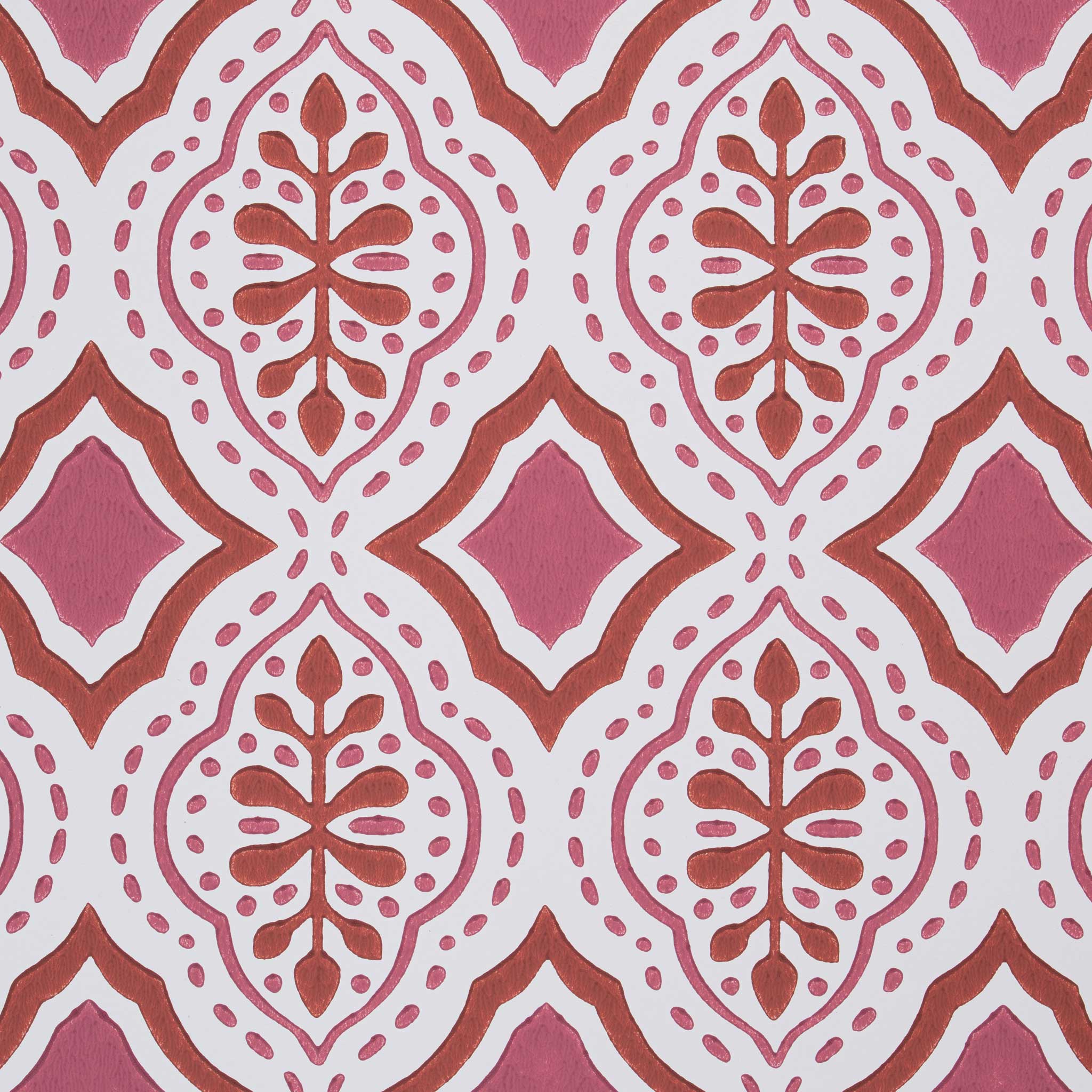  Design Closeup of Rhombus Wallpaper in Rhubarb and Pink 