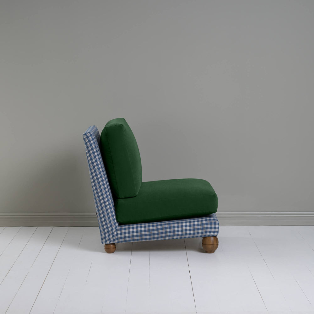 Perch Slipper Armchair in Well Plaid Frame, with Intelligent velvet Juniper cushions Side View - NiX